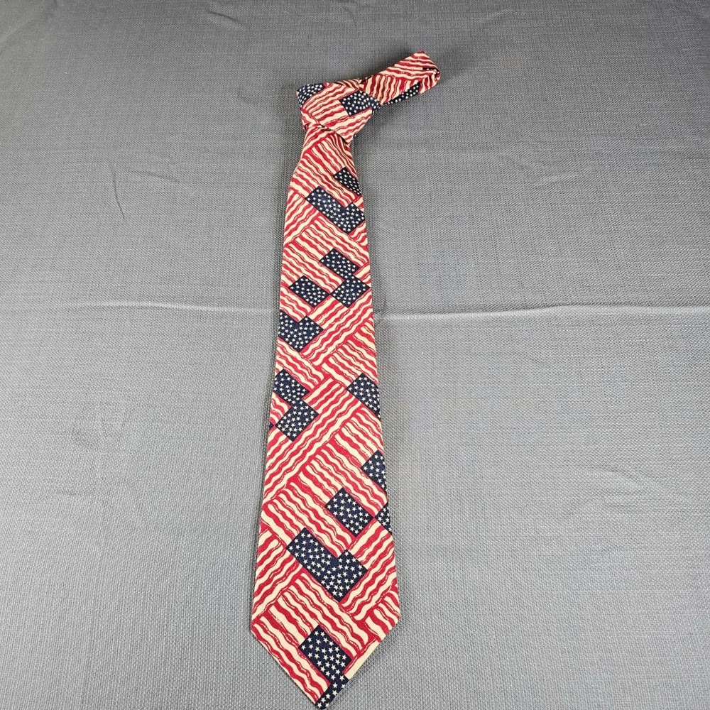 Railroad Mens American Flag Patriotic Necktie Red White‎ Blue Stars Stripes